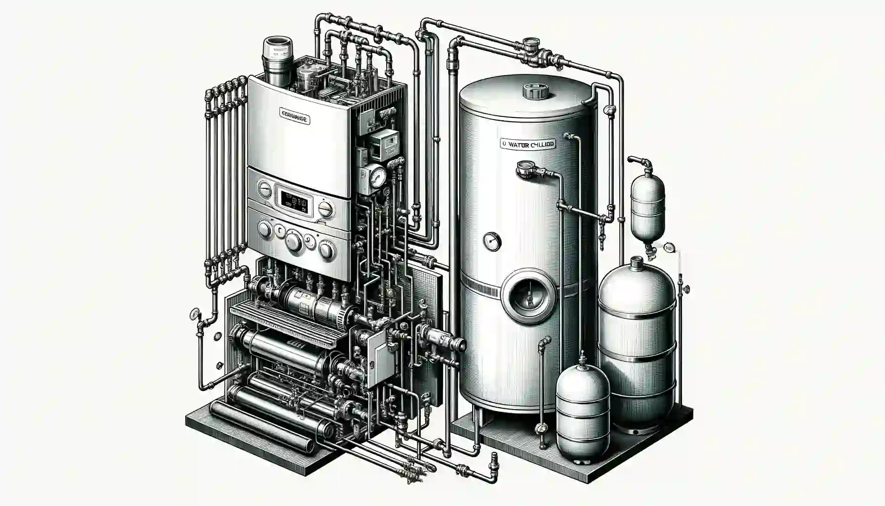 mage of a central heating system, including a system boiler, a hot water cylinder, and an expansion vessel. The image illustrates the layout and connection of these components in a typical home heating setup. 